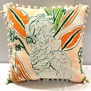 OPALHOUSE Square Ruffle Bird Indoor/Outdoor Pom Pom Pillow Cockatoo